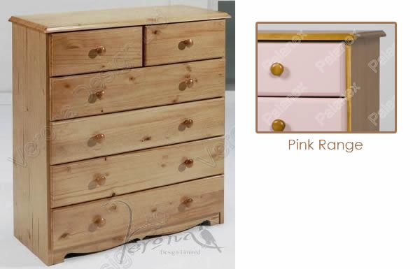Verona Chest of Drawers 4 + 2 Drawer | Pink